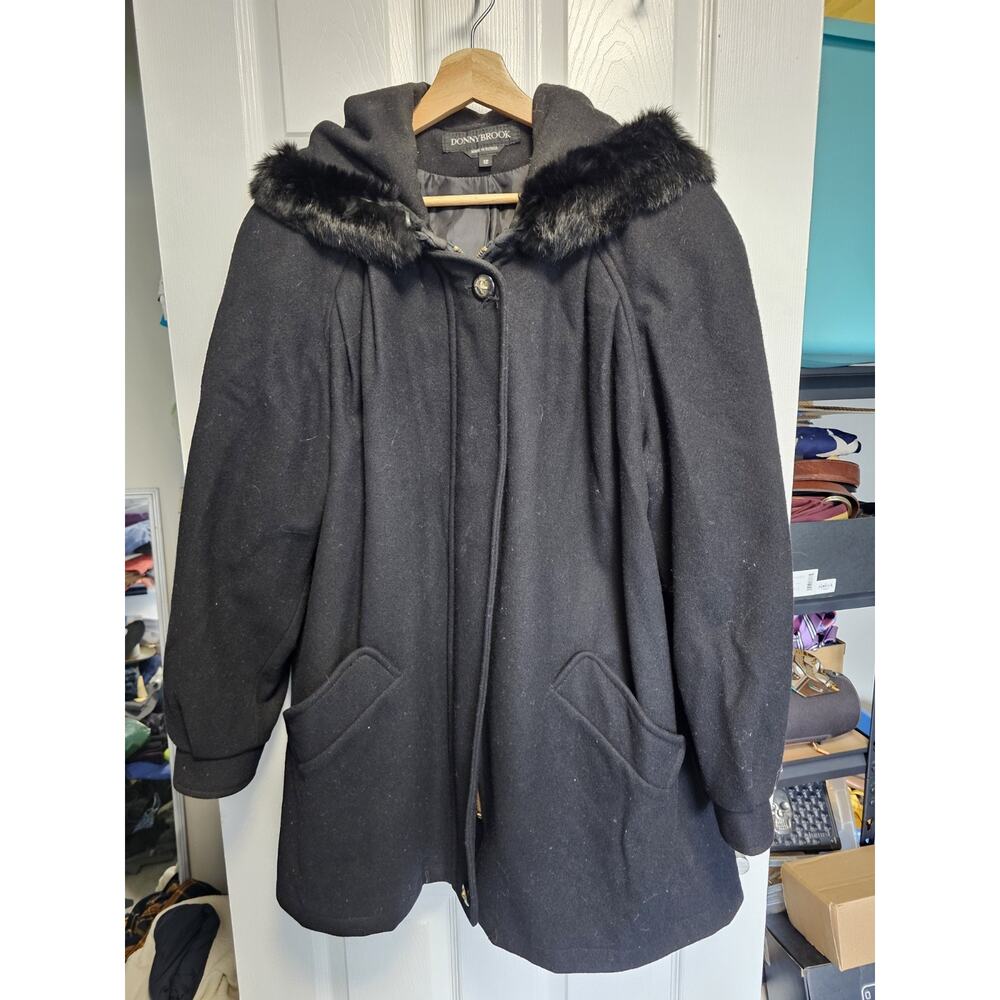 Donnybrook Women's Gray Wool Rabbit Fur Trim Hooded Dress Coat Size 12